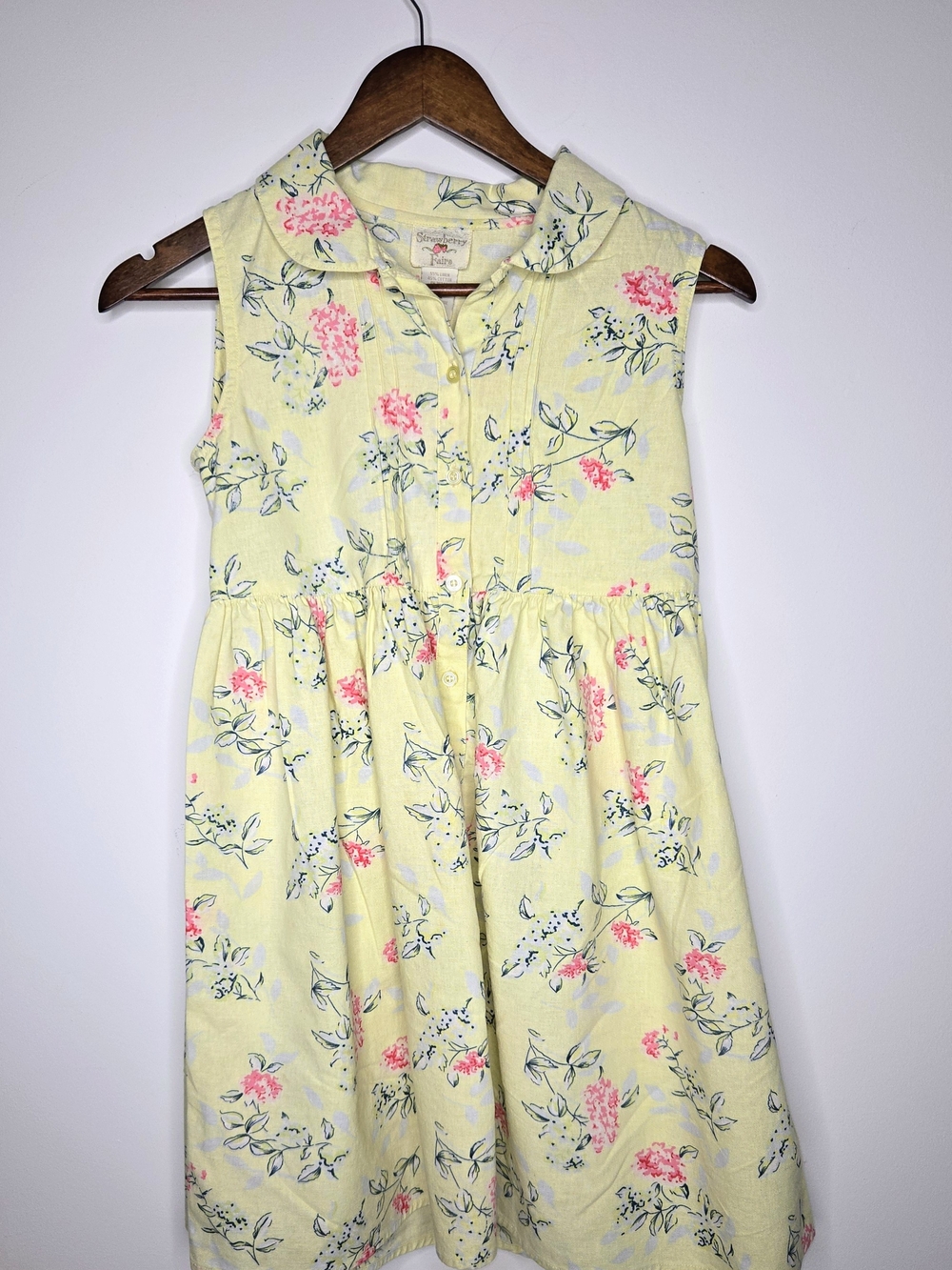Strawberry Faire Girls Yellow Floral Sleeveless Dress Linen Blend Girls Size 10